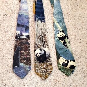 3 Animal Ties Endangered Species Panda Black Bear